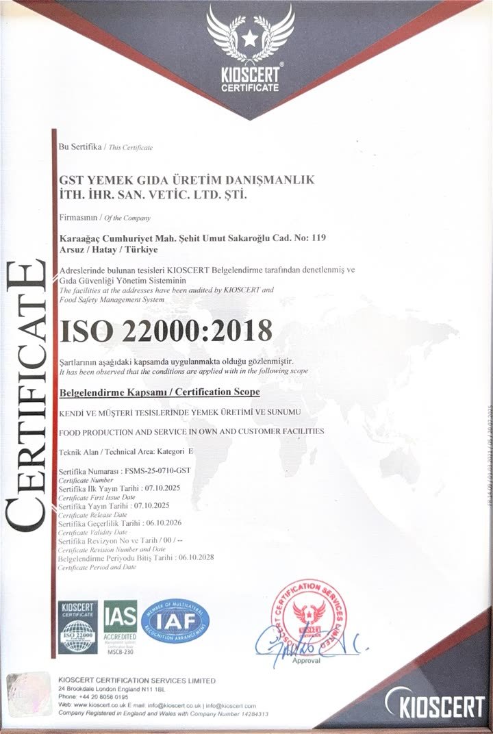 ISO 22000:2018 — KIOSCERT (IAS/IAF akreditasyonlu)
