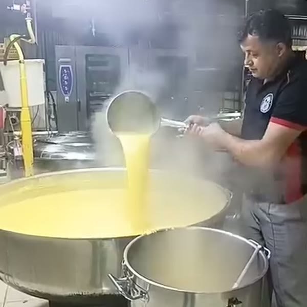Üretim mutfağında kazan başında hazırlık (video)